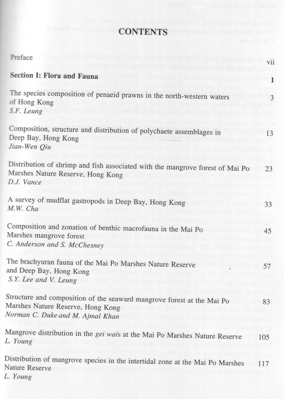 The Mangrove Ecosystems of Deep Bay and the Mai Po Marsches, Hong Kong - inhaltsverzeichnis
